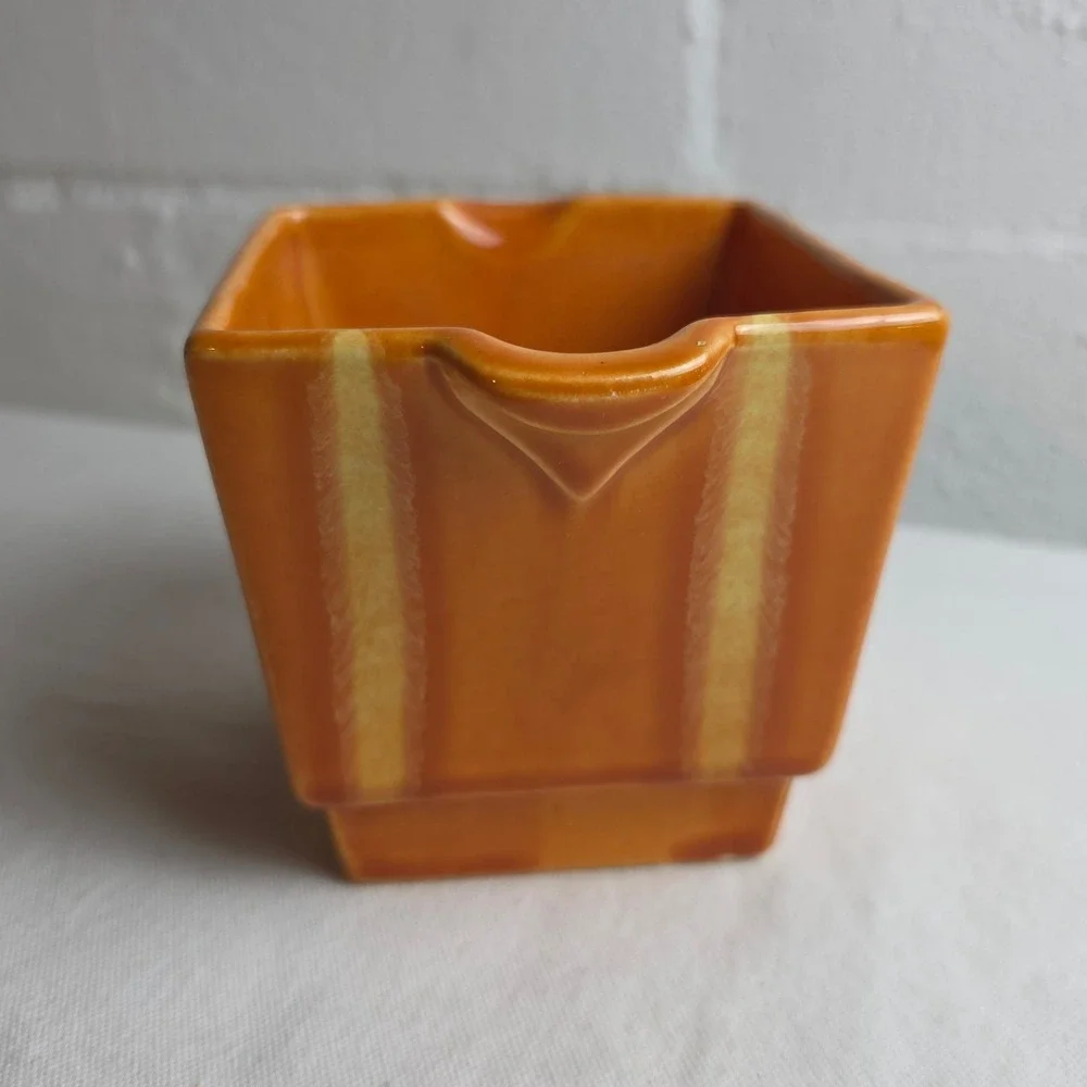 Vintage MCM Hull Persimmon Orange Drip Glaze Square Ceramic Candle Holder 67 USA